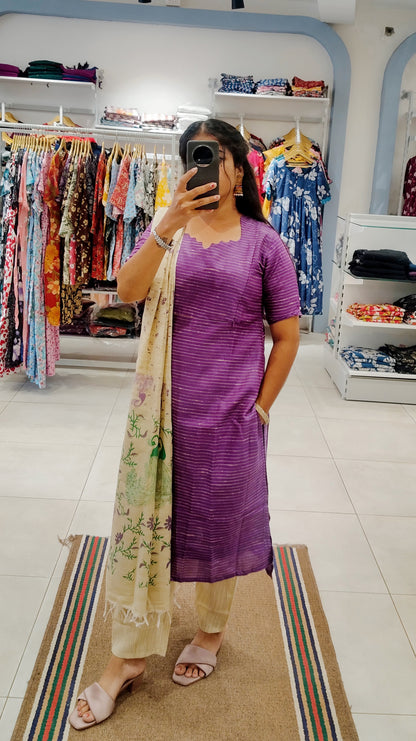 Premium Silk Cotton Salwar Set-(Top,Bottom,Duppatta)- Feeding (With lining)