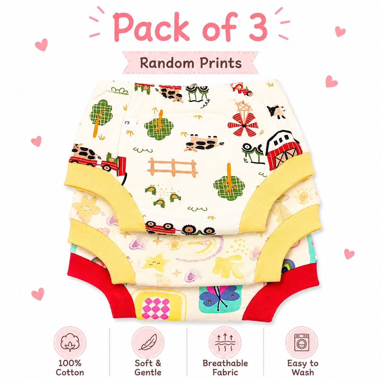 Reusable Padded Undies for Babies
(Pack of 3) Print will Vary