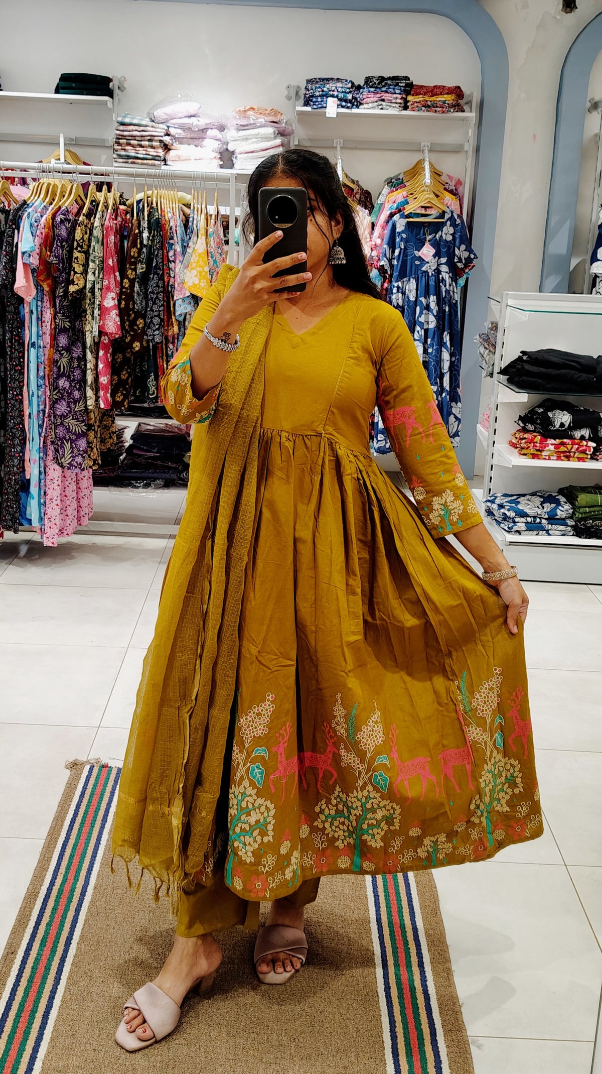 Premium Cotton Anarkali Salwar Set-(Top,Bottom,Duppatta)- Feeding/Non Feeding