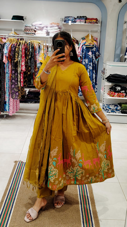 Premium Cotton Anarkali Salwar Set-(Top,Bottom,Duppatta)- Feeding/Non Feeding
