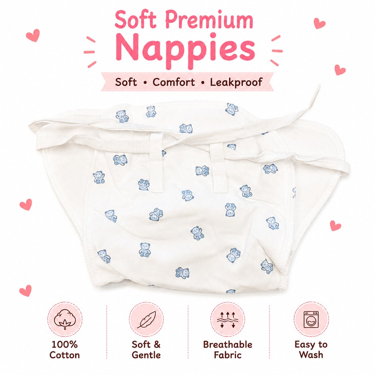 Reusable PaddedNappies for Babies(Pack of 3) Print will Vary