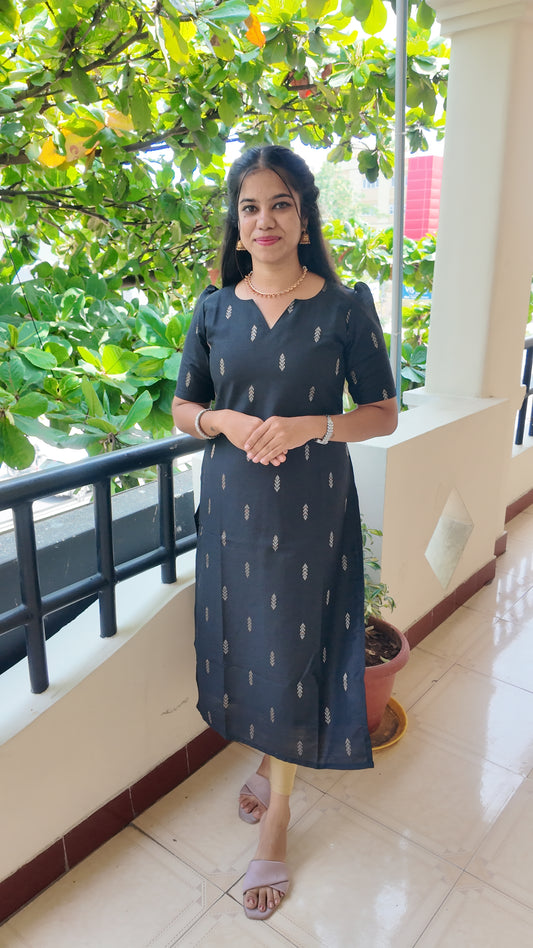 Premium Raw Silk Kurti (With Lining) Non-Feeding | Black