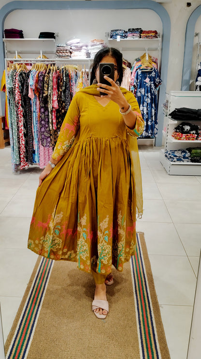 Premium Cotton Anarkali Salwar Set-(Top,Bottom,Duppatta)- Feeding/Non Feeding
