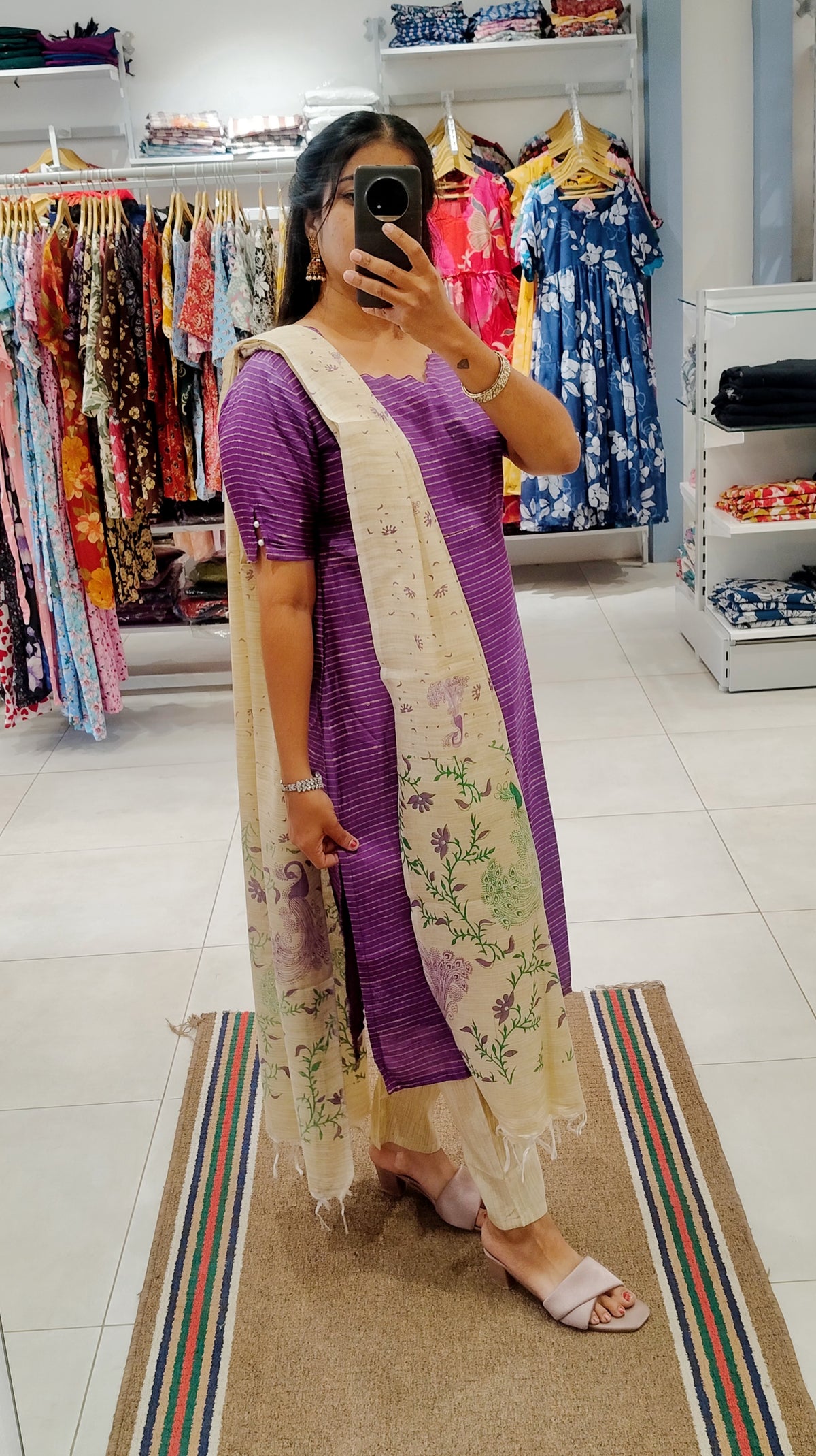 Premium Silk Cotton Salwar Set-(Top,Bottom,Duppatta)- Feeding (With lining)