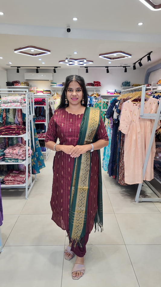 Premium Raw Silk Salwar Set-(Top,Bottom,Duppatta)-Non Feeding Only