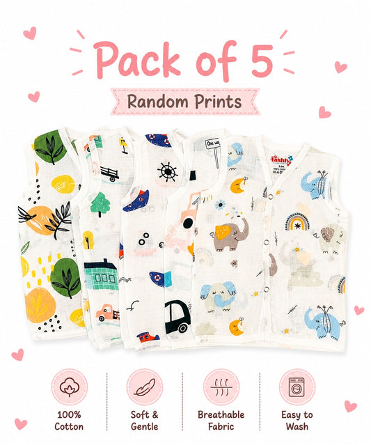 White Printed Muslin Jablas (Pack of 5)