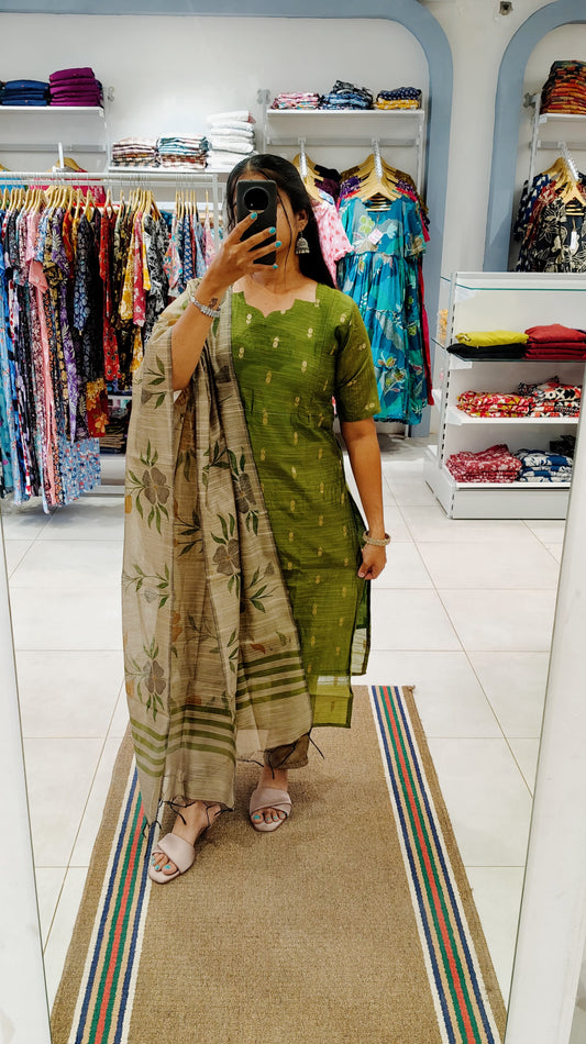 Premium Raw Silk Salwar Set-(Top,Bottom,Duppatta)- Feeding (With lining)