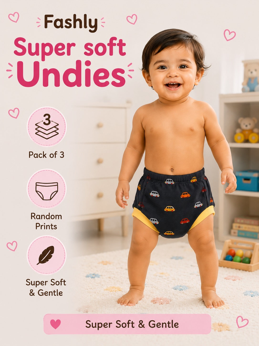 Reusable Padded Undies for Babies
(Pack of 3) Print will Vary