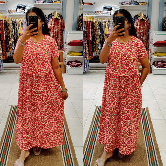 FLF068 Frill Zipless maternity/feeding Loungewear Maxi Pull up Model | Buy 3@1200+ship