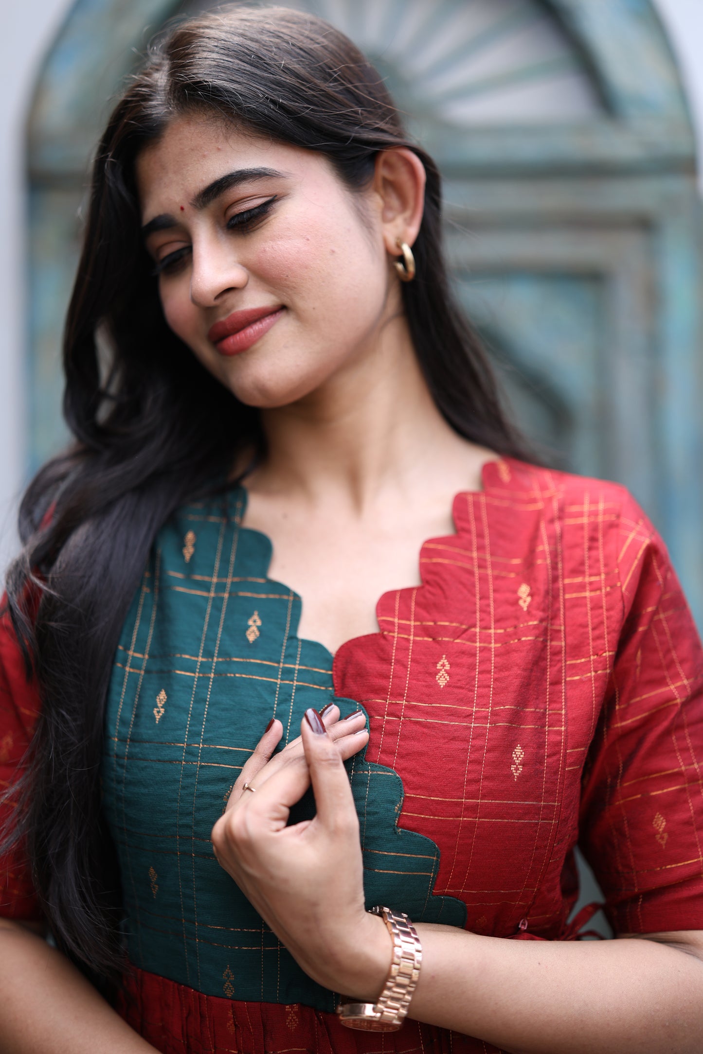 Premium Ethnic Raw Silk Scallop Maxi-Feeding(With Lining)FC0019