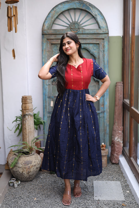 Premium Ethnic Raw Silk Butta Maxi-Feeding(With Lining)FC0021