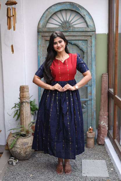 Premium Ethnic Raw Silk Butta Maxi-Feeding(With Lining)FC0021
