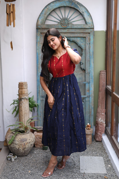 Premium Ethnic Raw Silk Butta Maxi-Feeding(With Lining)FC0021