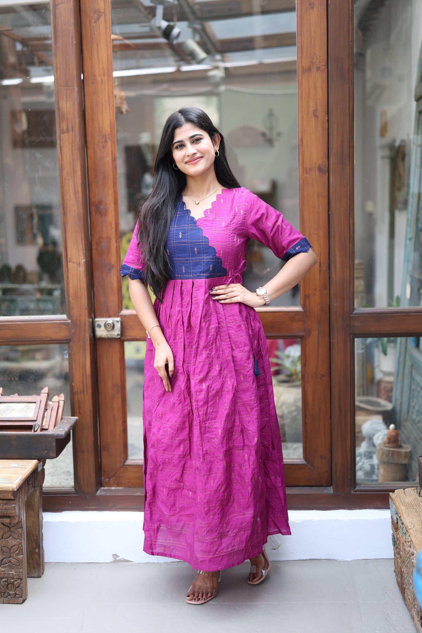 Premium Ethnic Raw Silk Scallop Maxi-Feeding(With Lining)FC0018