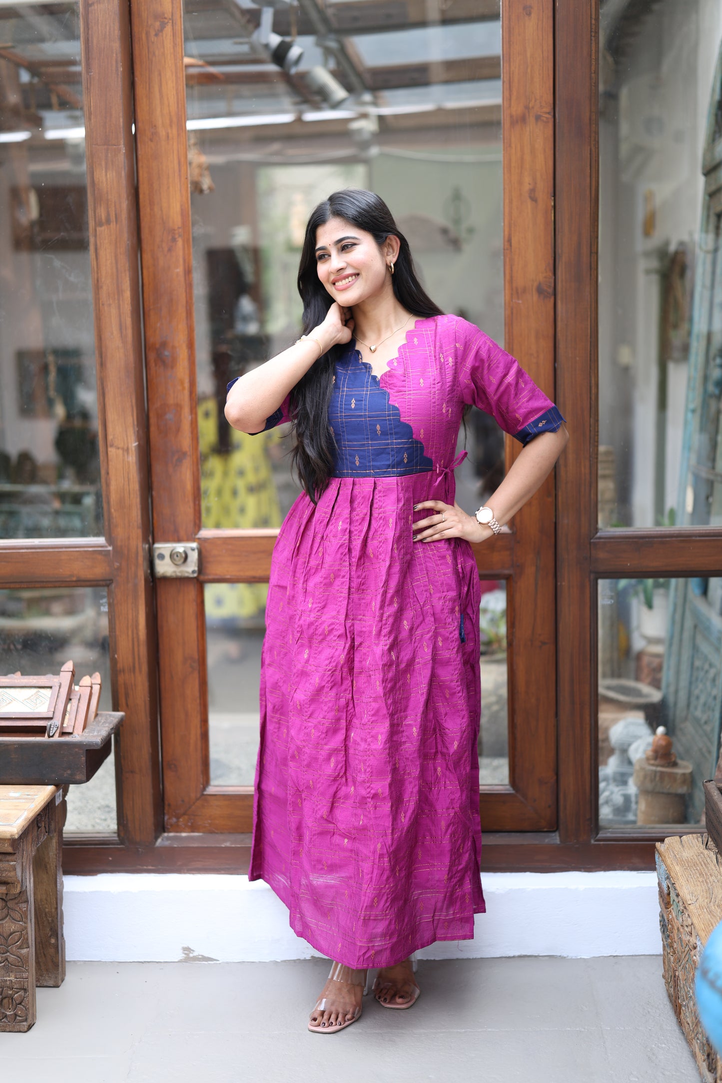 Premium Ethnic Raw Silk Scallop Maxi-Feeding(With Lining)FC0018