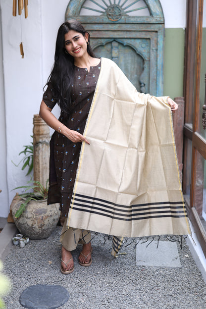 Brown-Premium Raw Silk Printed Salwar Set-(Top,Bottom,Duppatta)- Feeding FC0297