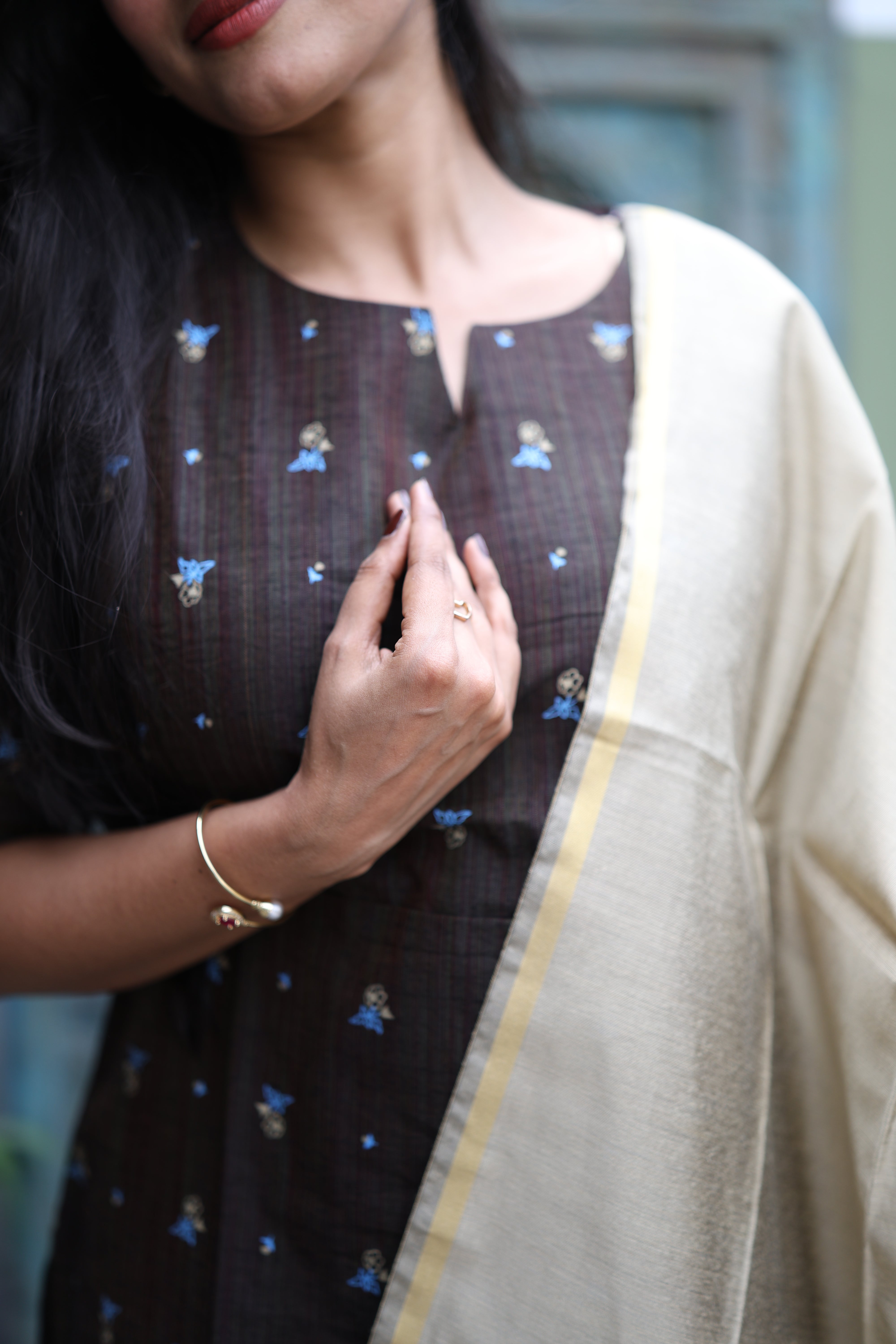 Brown-Premium Raw Silk Printed Salwar Set-(Top,Bottom,Duppatta)- Feeding