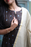 Brown-Premium Raw Silk Printed Salwar Set-(Top,Bottom,Duppatta)- Feeding