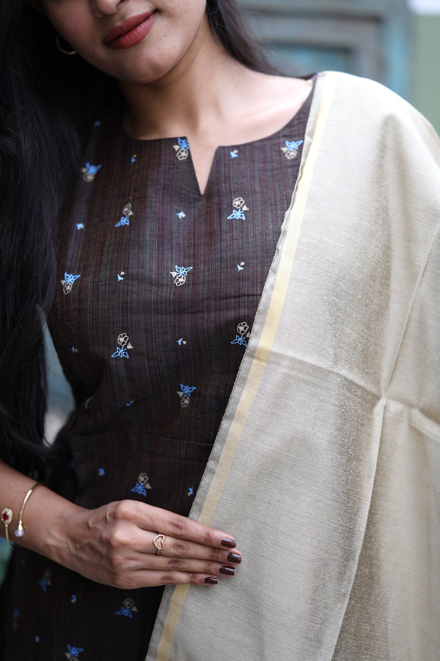 Brown-Premium Raw Silk Printed Salwar Set-(Top,Bottom,Duppatta)- Feeding FC0297
