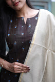 Brown-Premium Raw Silk Printed Salwar Set-(Top,Bottom,Duppatta)- Feeding