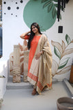 Rust orange Premium Raw Silk Printed Salwar Set-(Top,Bottom,Duppatta)- Feeding