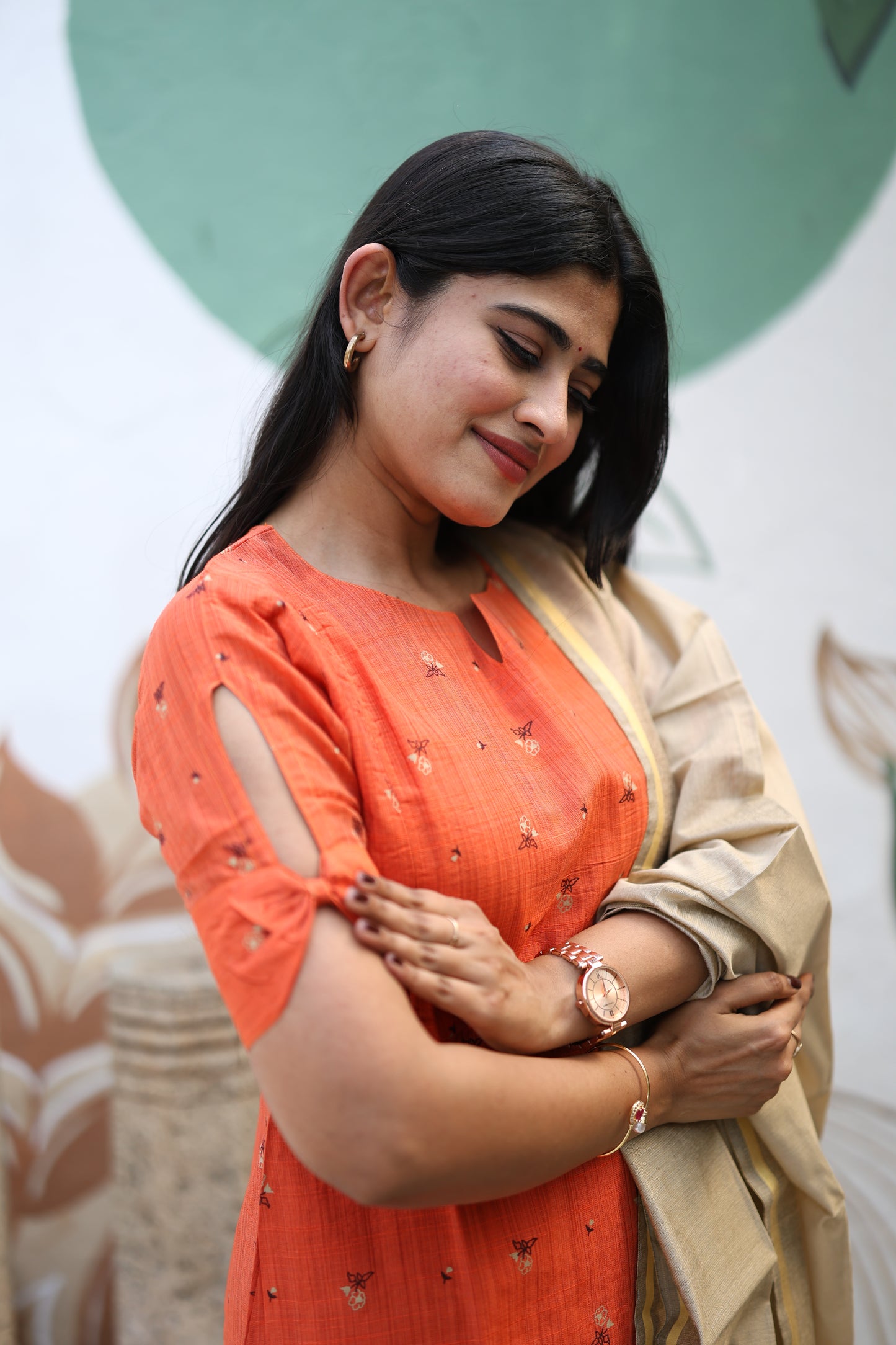Rust orange Premium Raw Silk Printed Salwar Set-(Top,Bottom,Duppatta)- Feeding FC0299