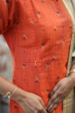 Rust orange Premium Raw Silk Printed Salwar Set-(Top,Bottom,Duppatta)- Feeding