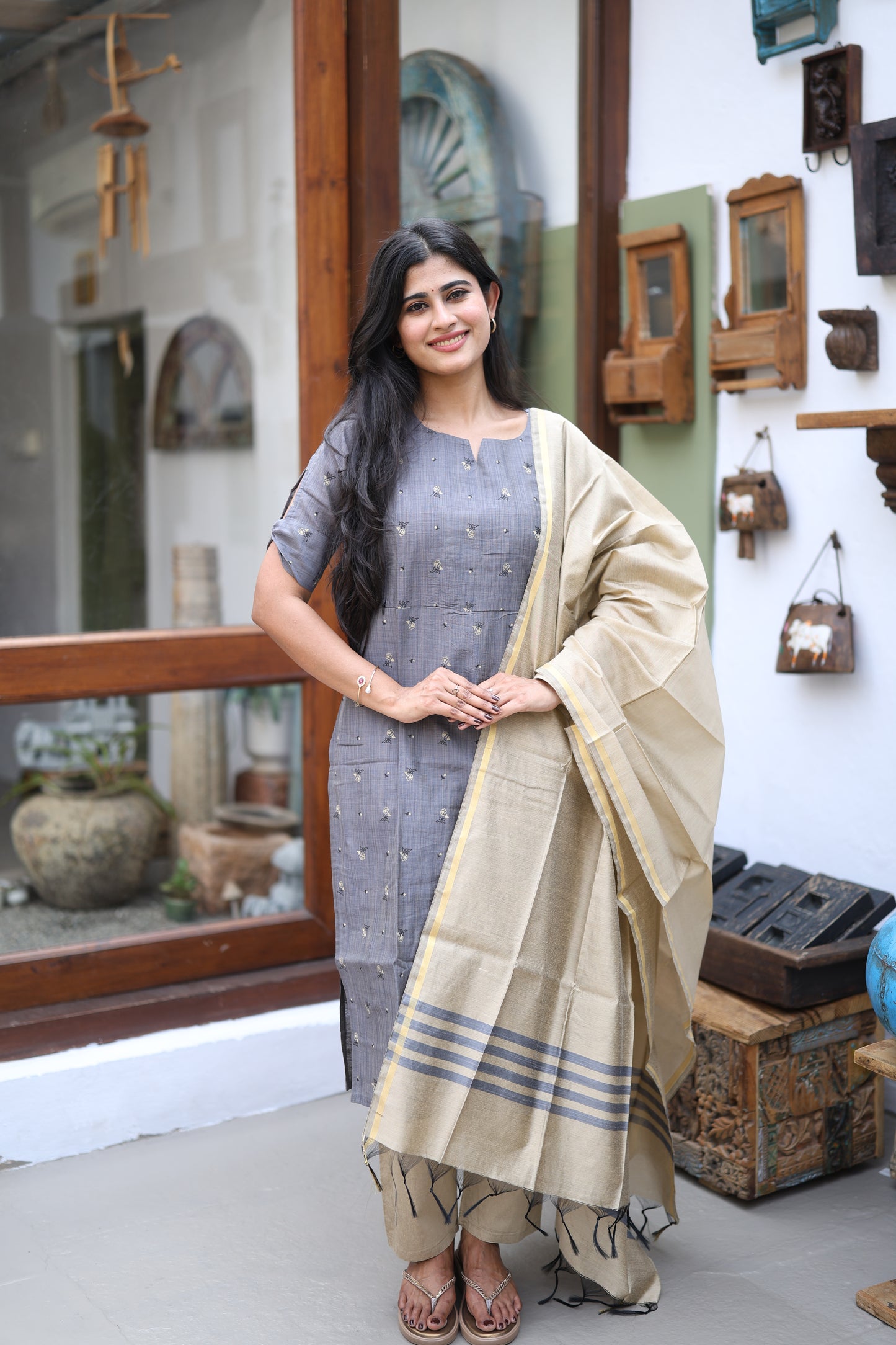 Premium Raw Silk Printed Salwar Set-(Top,Bottom,Duppatta)- Feeding FC0298