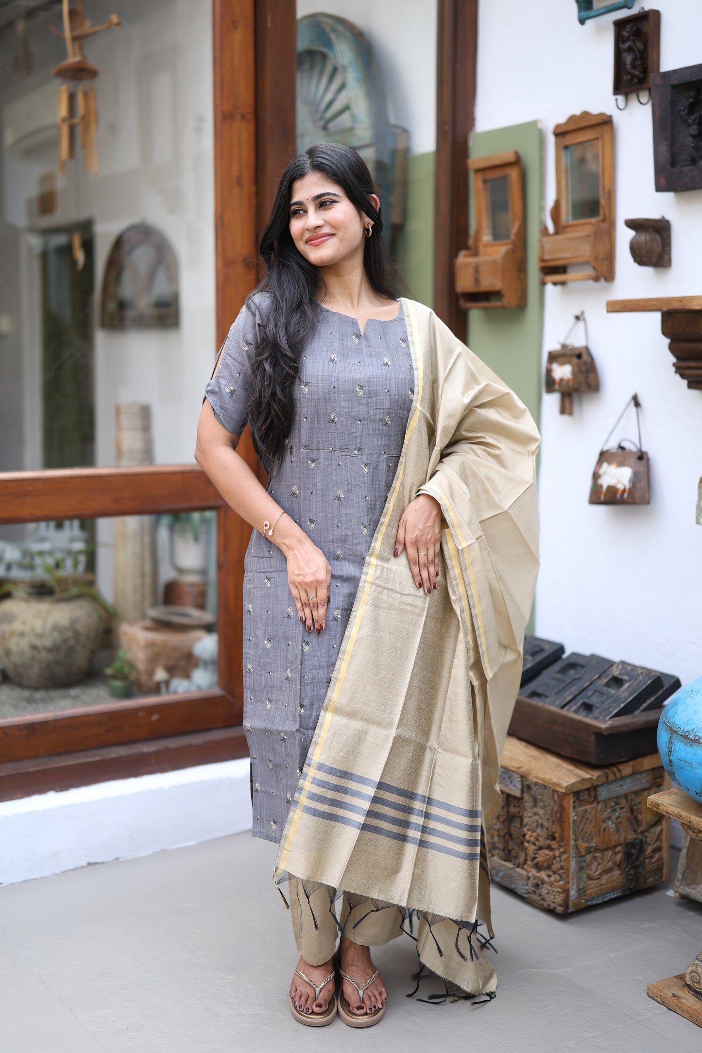 Premium Raw Silk Printed Salwar Set-(Top,Bottom,Duppatta)- Feeding FC0298