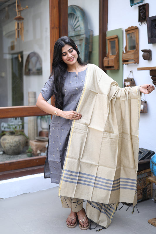 Premium Raw Silk Printed Salwar Set-(Top,Bottom,Duppatta)- Feeding