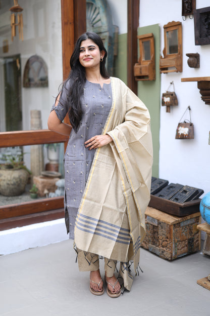 Premium Raw Silk Printed Salwar Set-(Top,Bottom,Duppatta)- Feeding FC0298