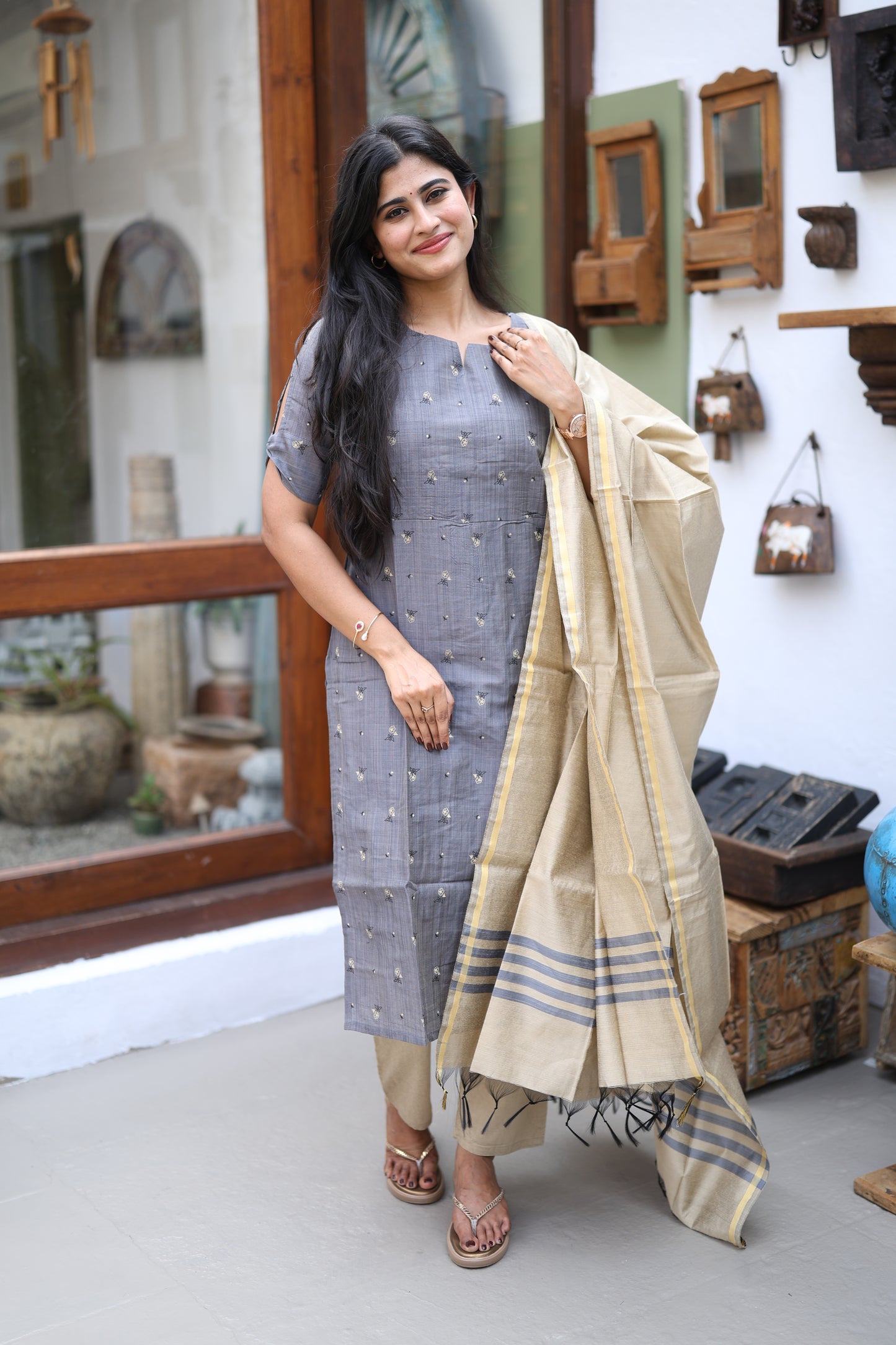 Premium Raw Silk Printed Salwar Set-(Top,Bottom,Duppatta)- Feeding FC0298