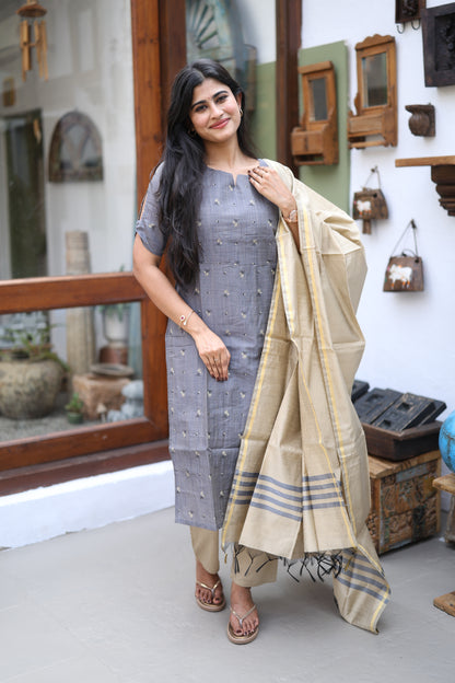Premium Raw Silk Printed Salwar Set-(Top,Bottom,Duppatta)- Feeding FC0298