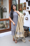 Premium Raw Silk Printed Salwar Set-(Top,Bottom,Duppatta)- Feeding