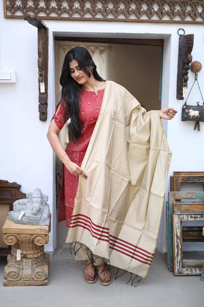Maroon-Premium Raw Silk Printed Salwar Set-(Top,Bottom,Duppatta)- Feeding FC0300