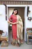 Maroon-Premium Raw Silk Printed Salwar Set-(Top,Bottom,Duppatta)- Feeding