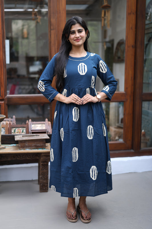 Pure cotton Maxi with lining-Budget Buy ( Feeding/Non Feeding)-B016 ( Dark Navy)