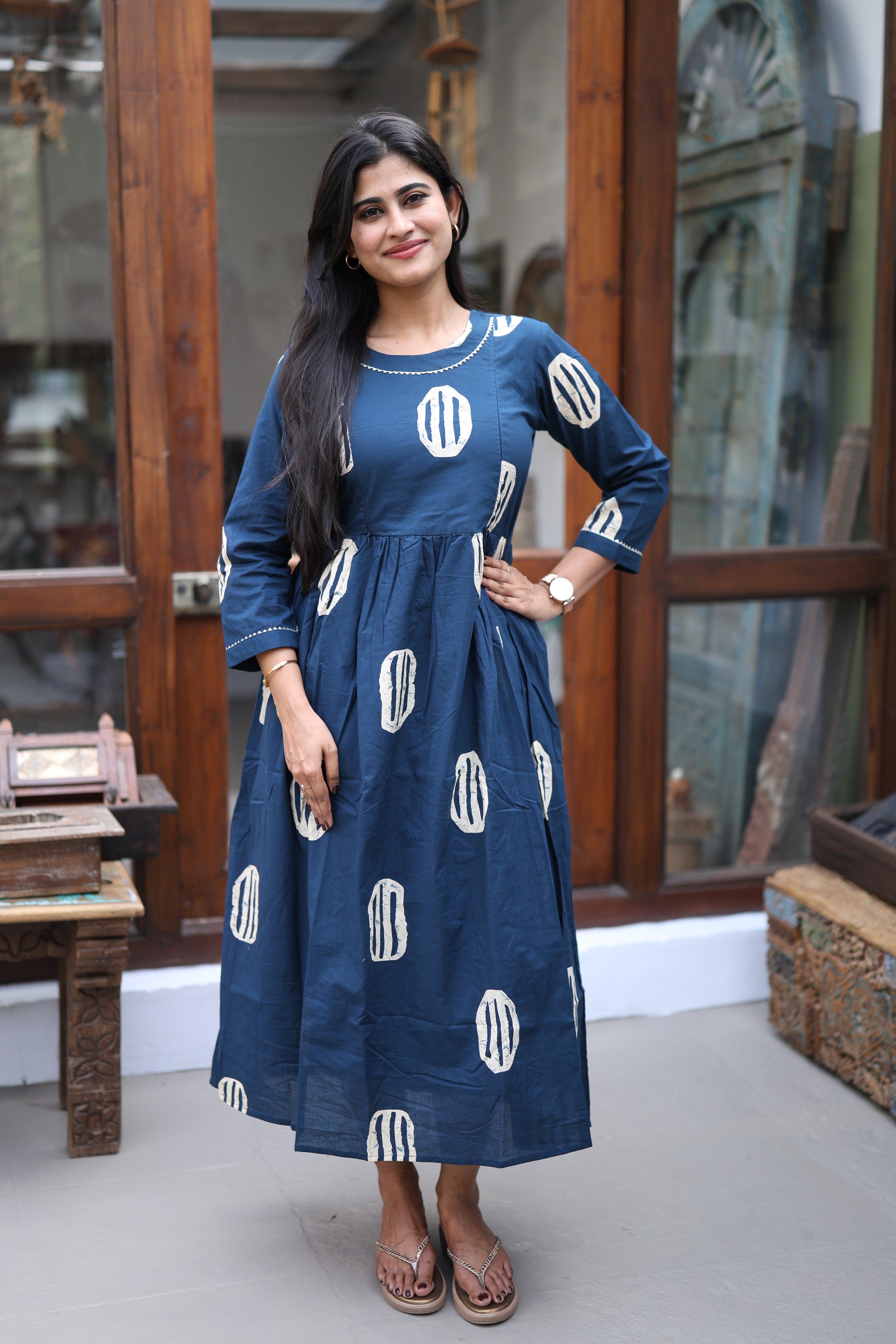 Pure cotton Maxi with lining-Budget Buy ( Feeding/Non Feeding)-B016 ( Dark Navy)