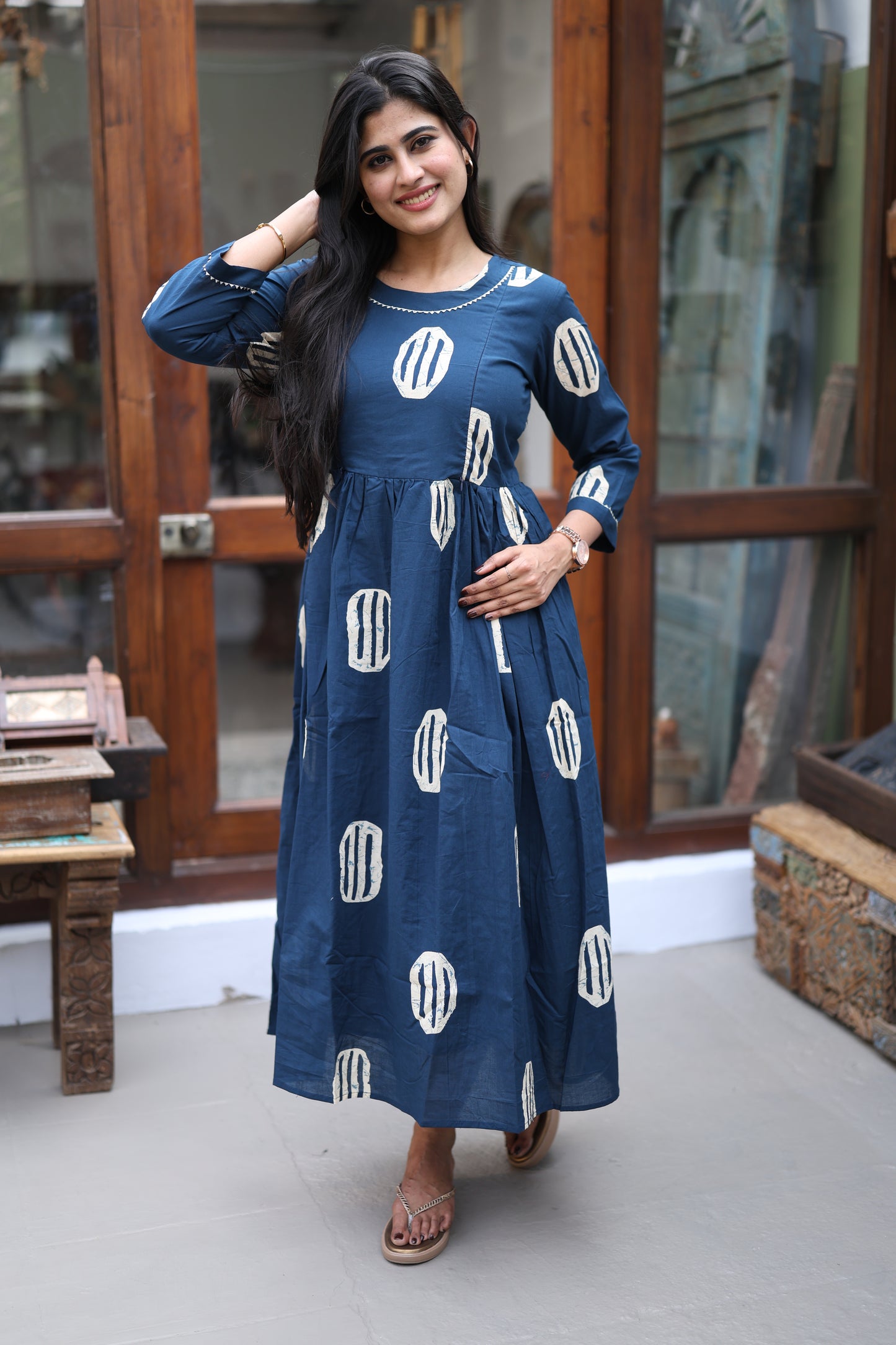 Pure cotton Maxi with lining-Budget Buy ( Feeding/Non Feeding)FC0046( Dark Navy)