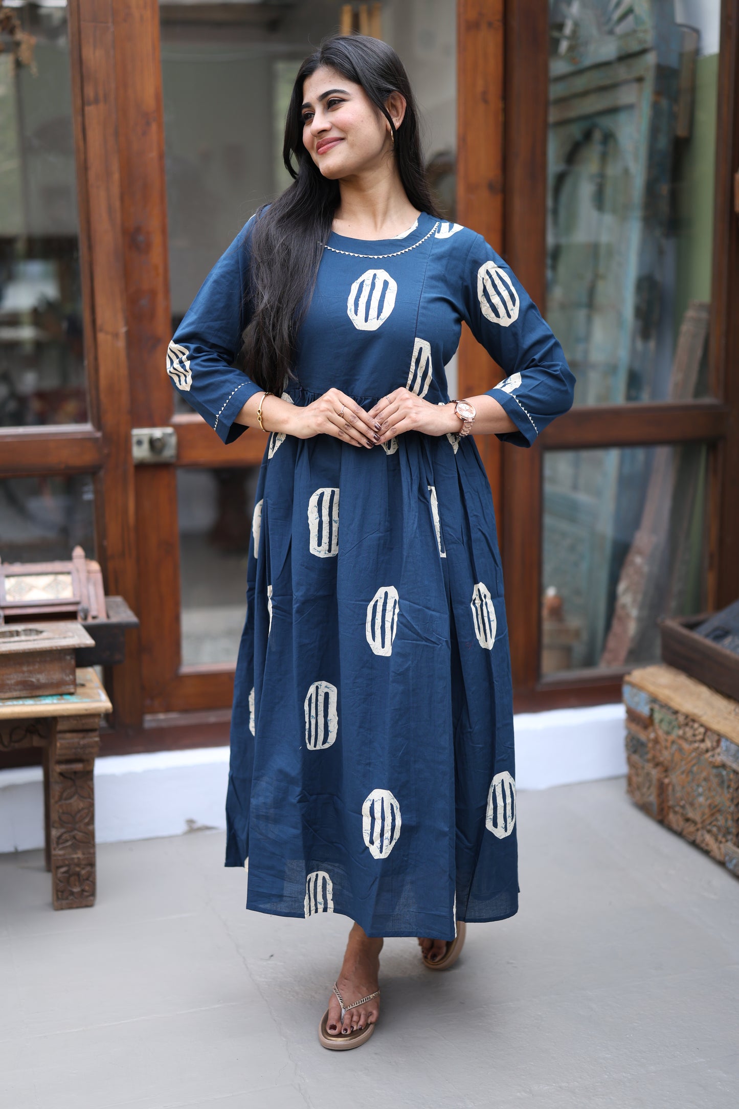 Pure cotton Maxi with lining-Budget Buy ( Feeding/Non Feeding)FC0046( Dark Navy)