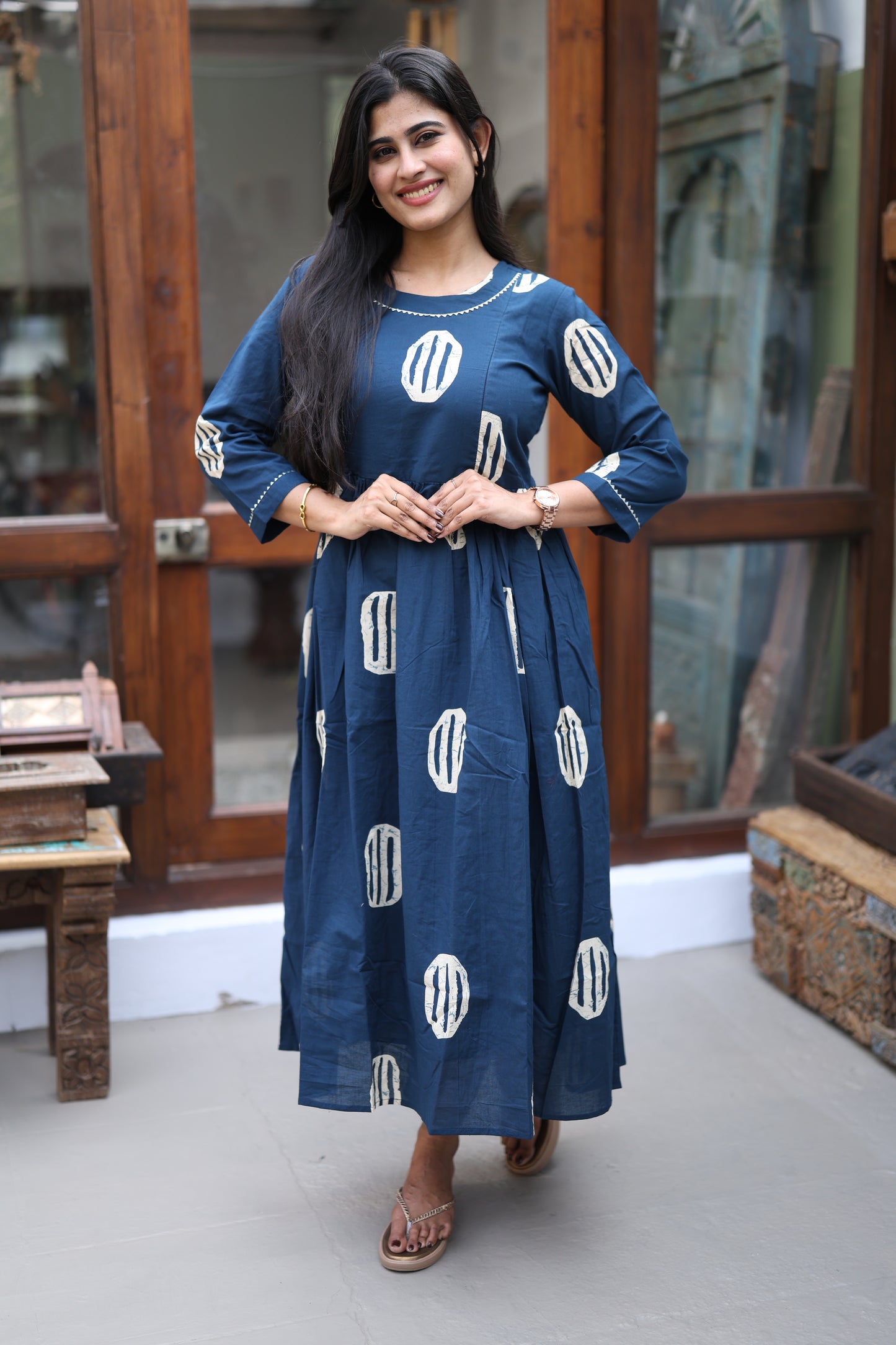 Pure cotton Maxi with lining-Budget Buy ( Feeding/Non Feeding)FC0046( Dark Navy)