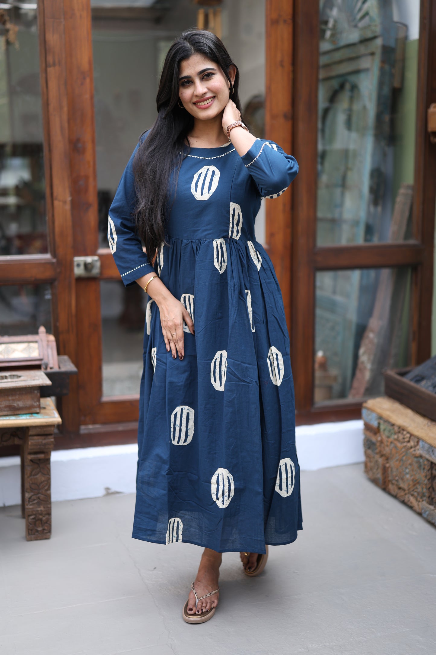 Pure cotton Maxi with lining-Budget Buy ( Feeding/Non Feeding)FC0046( Dark Navy)
