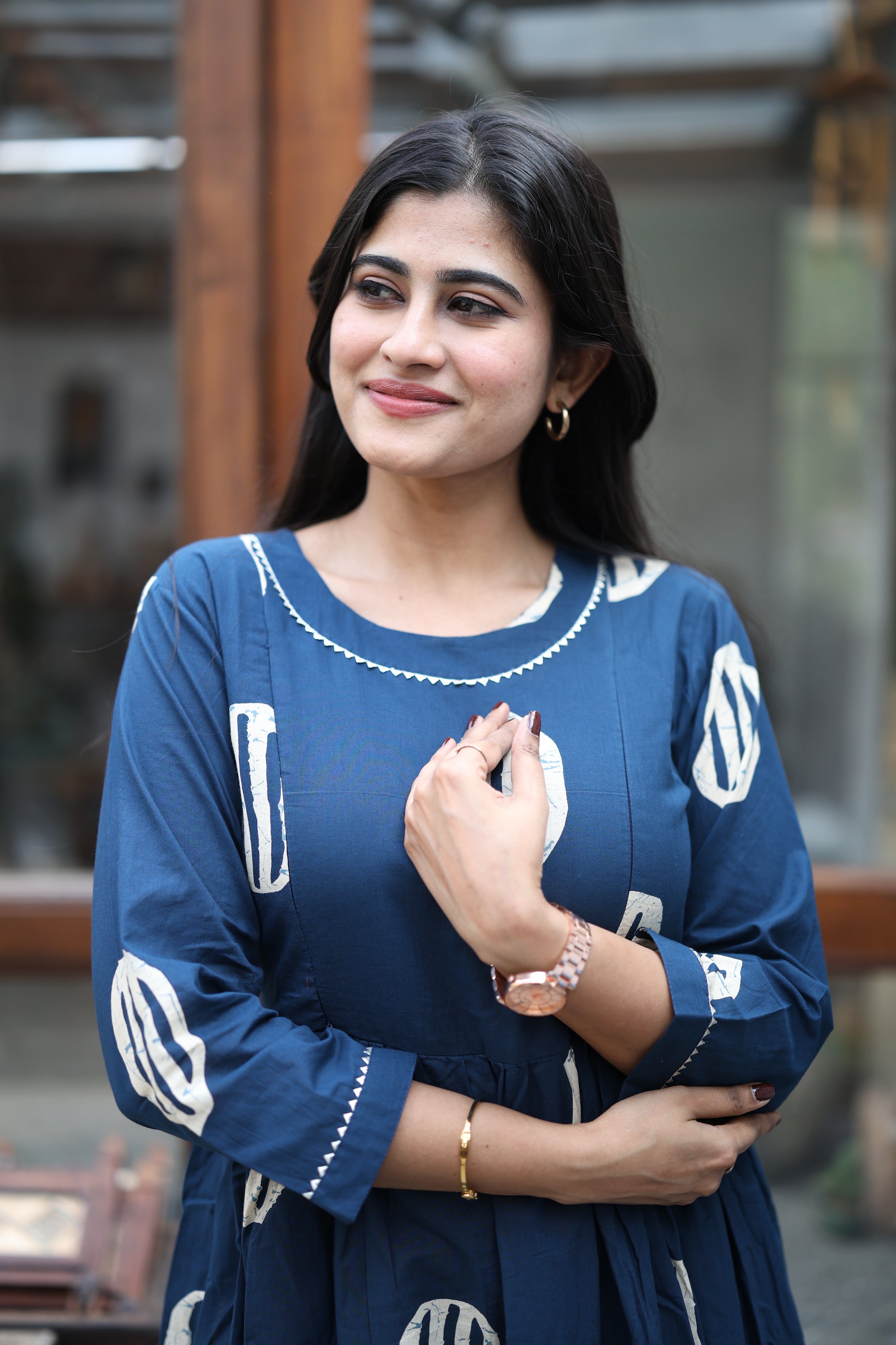 Pure cotton Maxi with lining-Budget Buy ( Feeding/Non Feeding)-B016 ( Dark Navy)