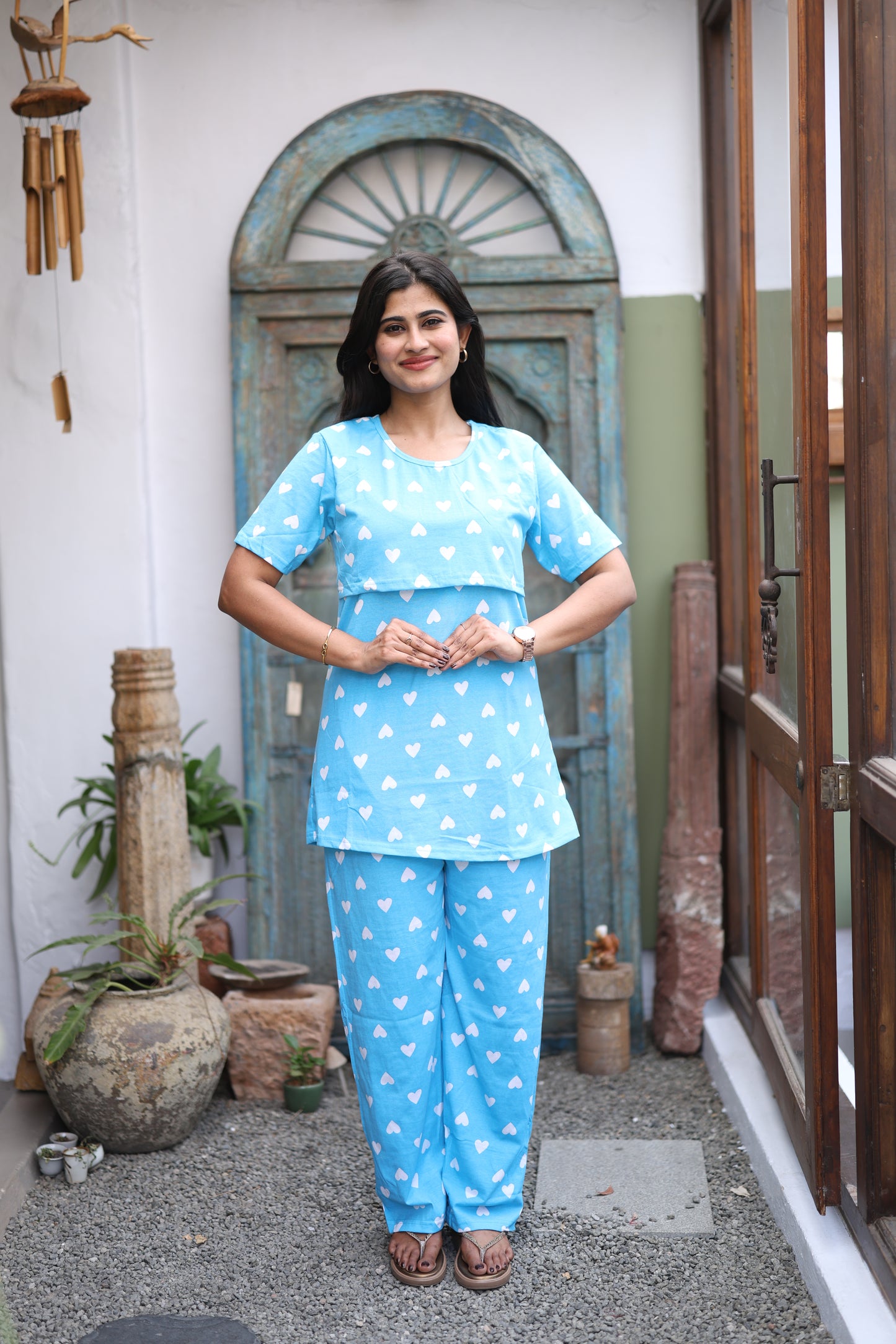 Feeding/Maternity - Hoseiry Cotton Pull up T shirt and Plazzo Set-TP010