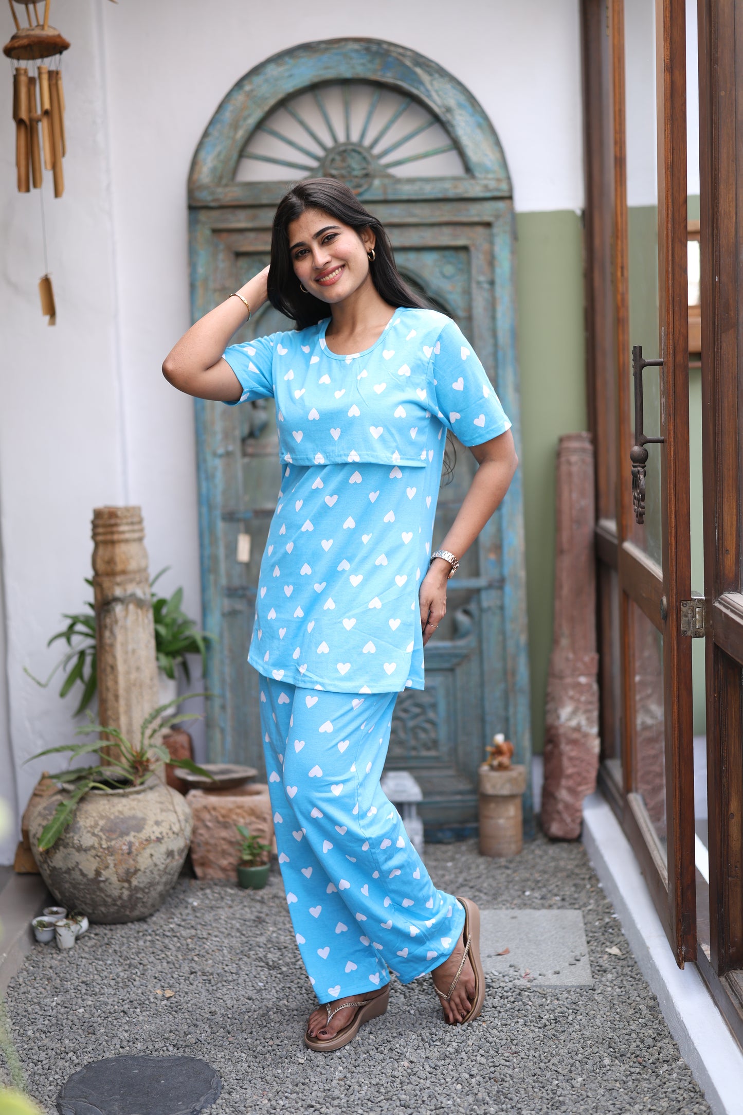Feeding/Maternity - Hoseiry Cotton Pull up T shirt and Plazzo Set-TP010