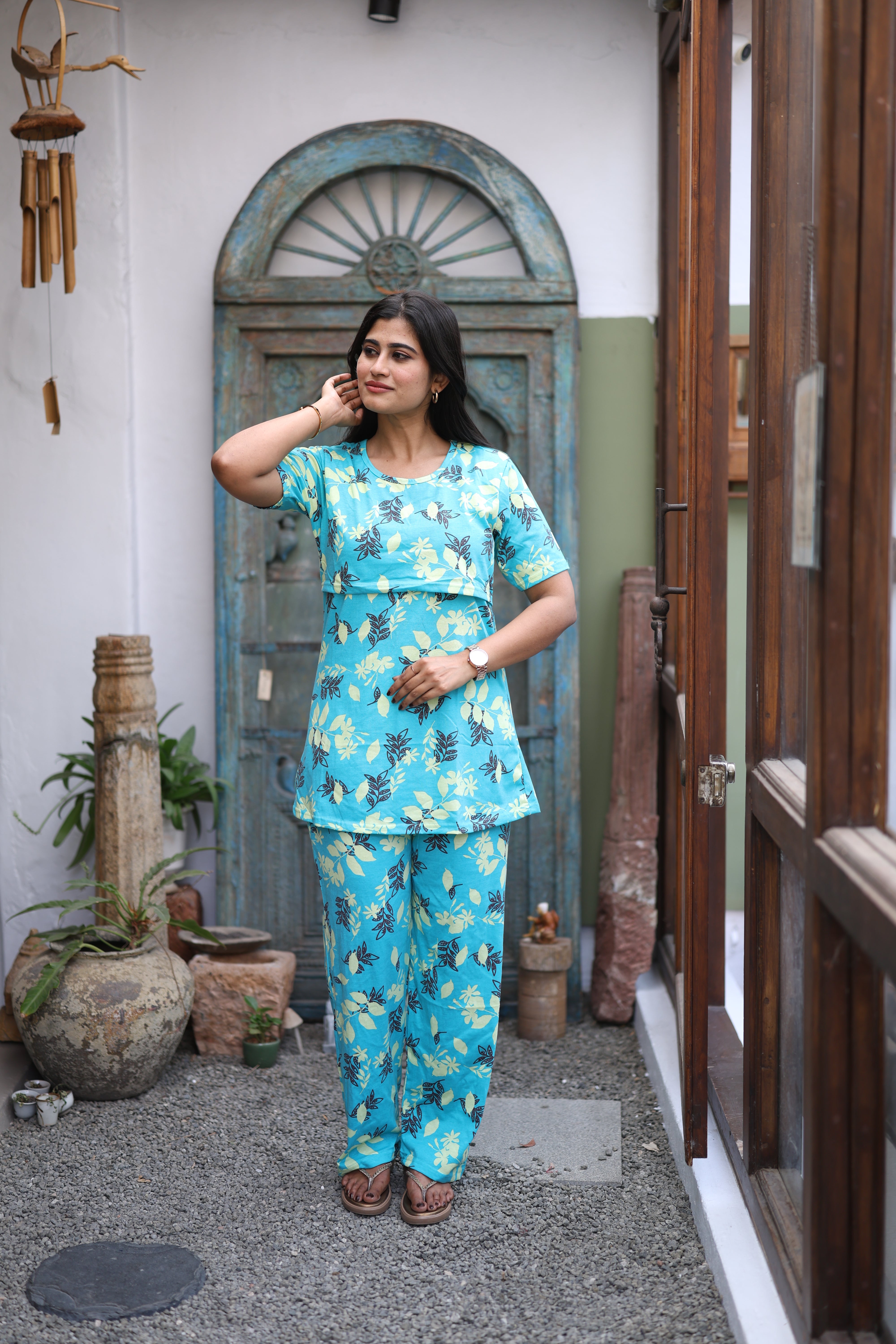 Feeding/Maternity - Hoseiry Cotton Pull up T shirt and Plazzo Set-TP008