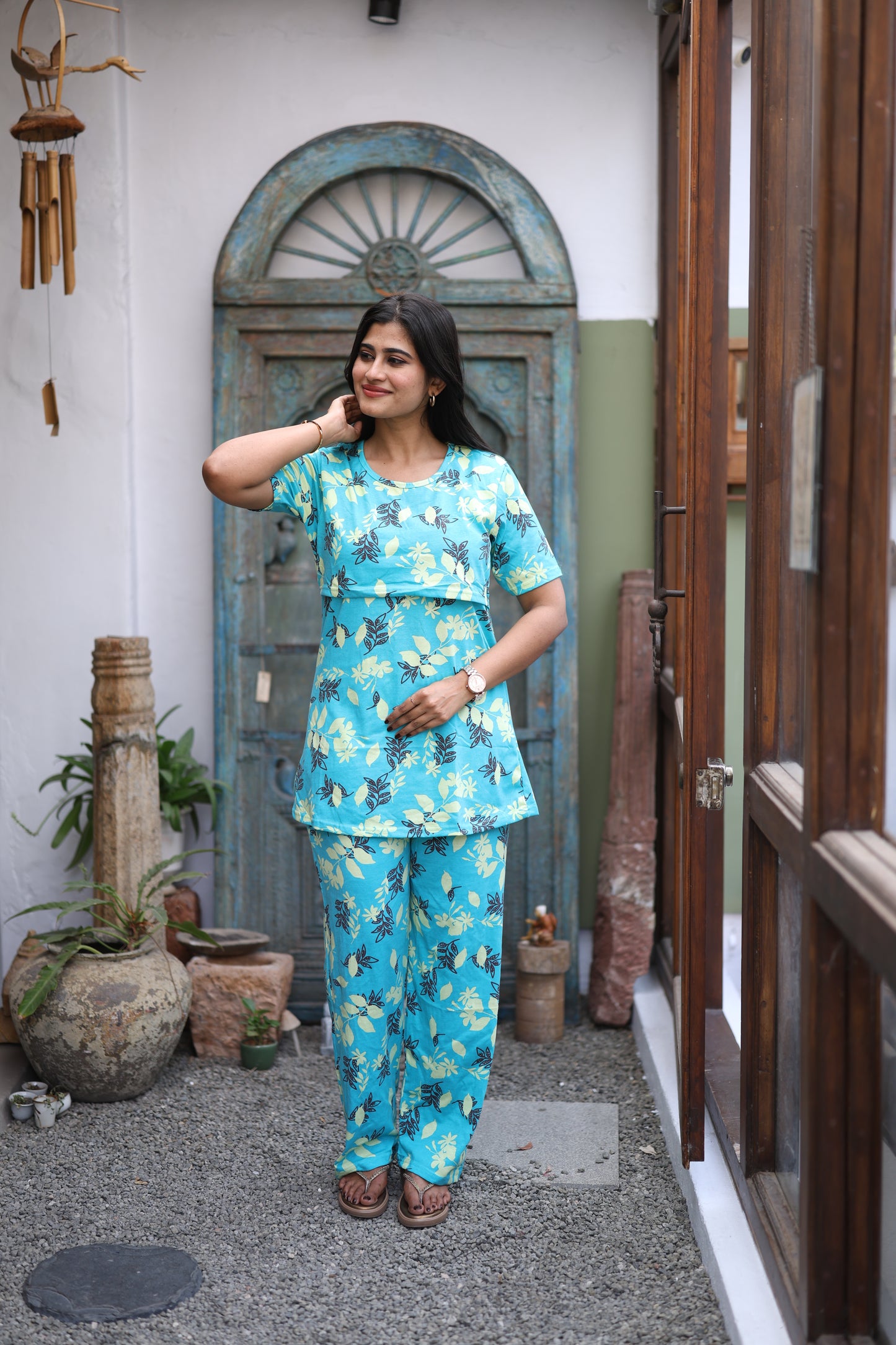 Feeding/Maternity - Hoseiry Cotton Pull up T shirt and Plazzo Set-TP008