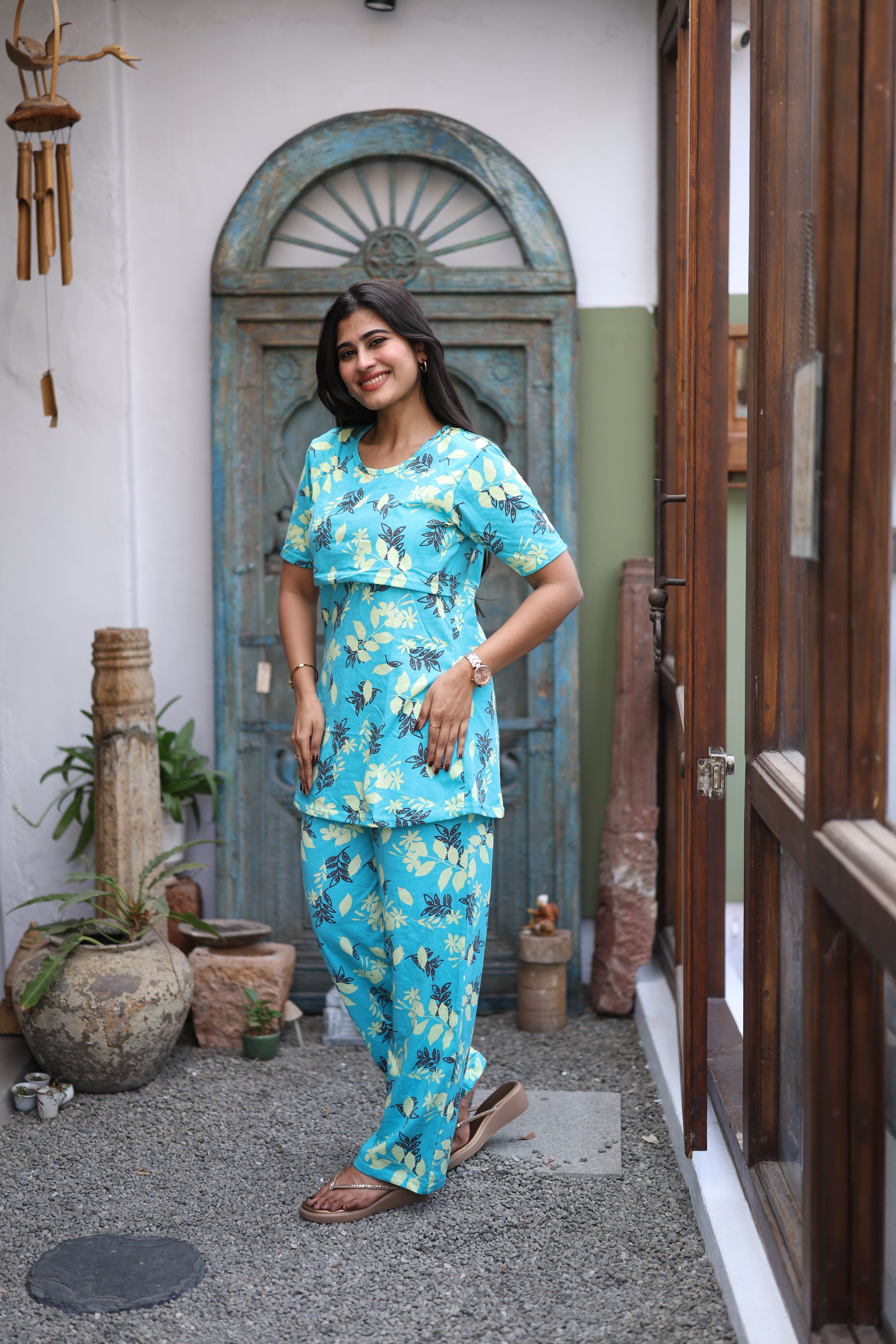 Feeding/Maternity - Hoseiry Cotton Pull up T shirt and Plazzo Set-TP008