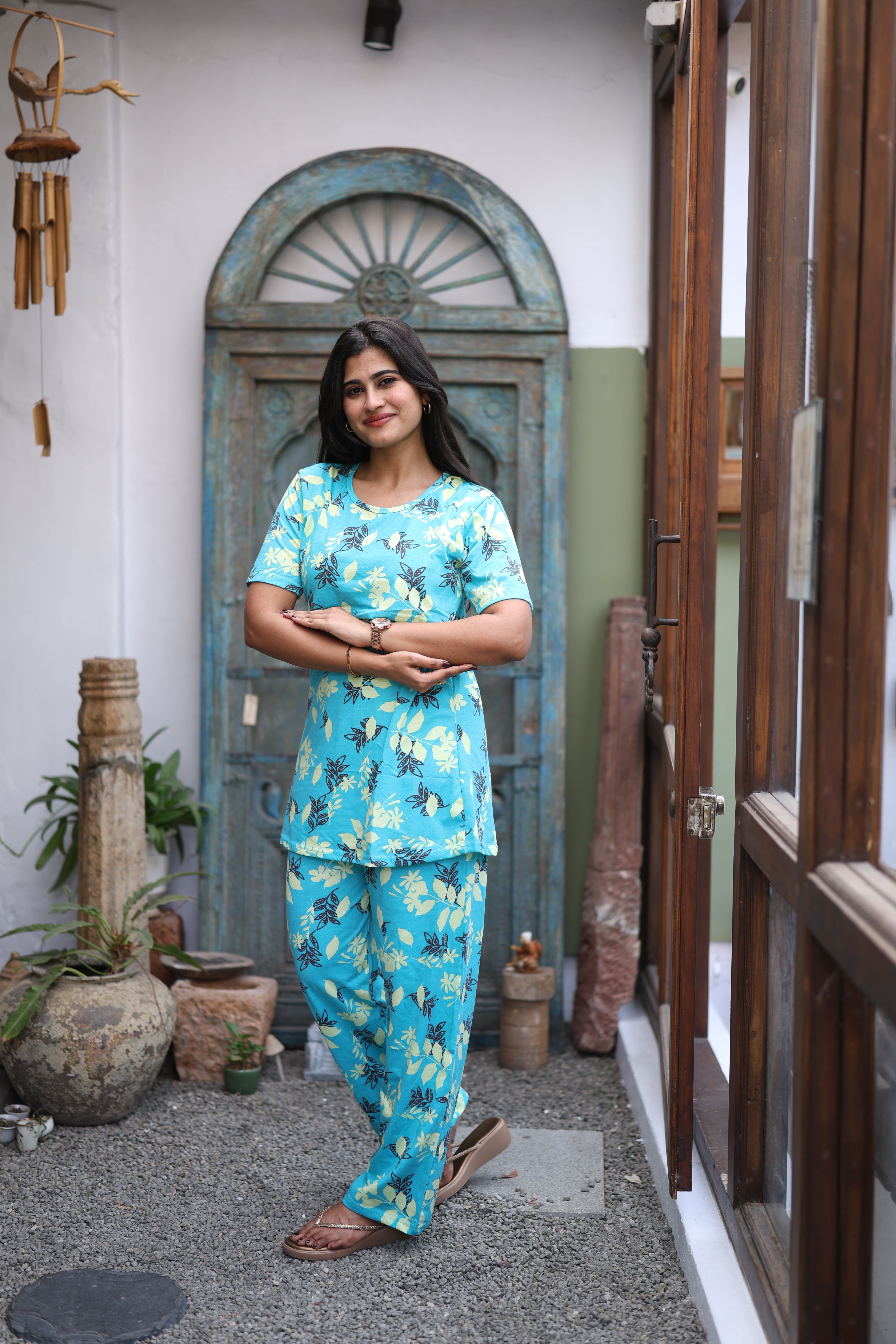 Feeding/Maternity - Hoseiry Cotton Pull up T shirt and Plazzo Set-TP008