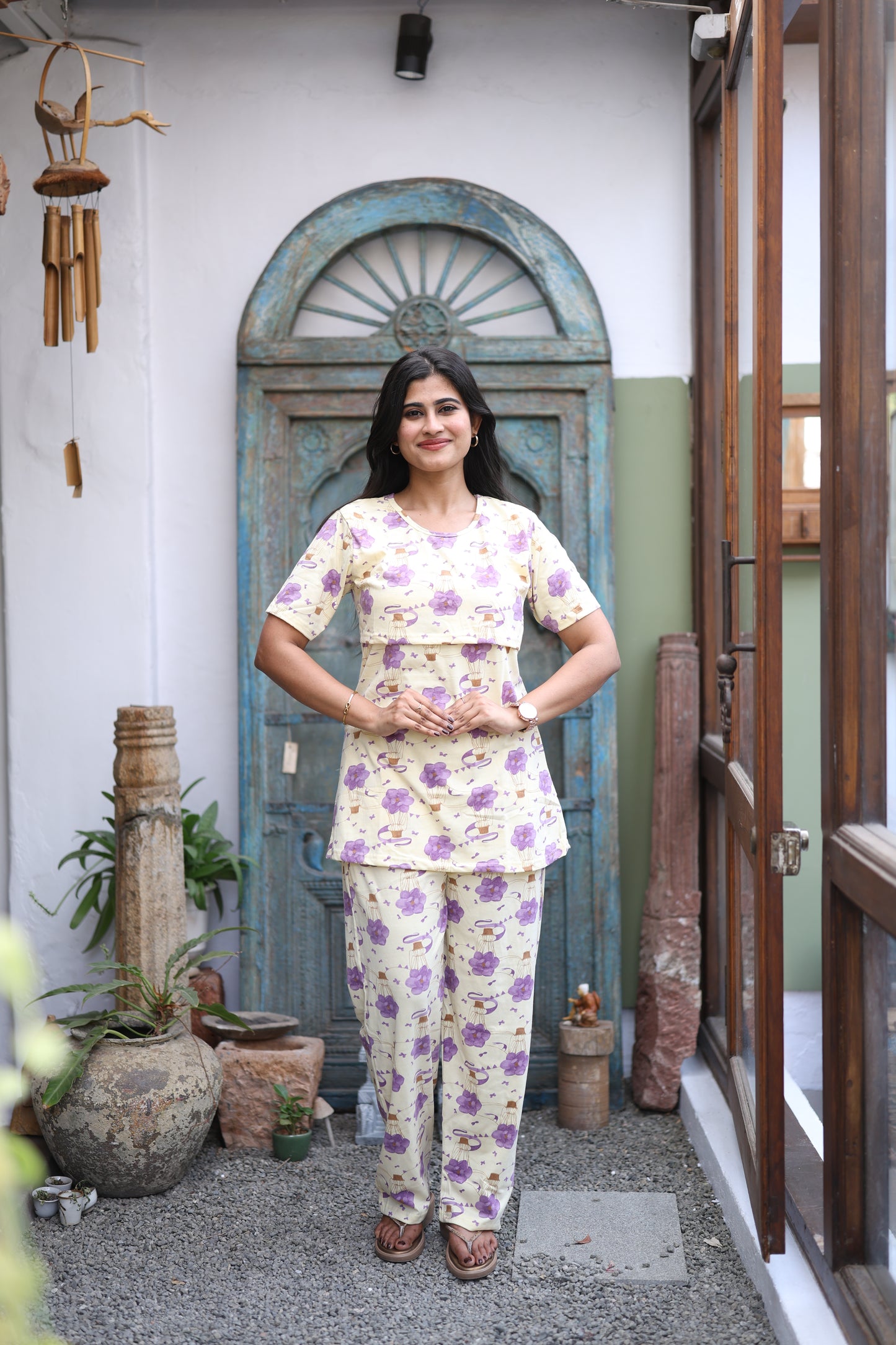 Feeding/Maternity - Hoseiry Cotton Pull up T shirt and Plazzo Set-TP009